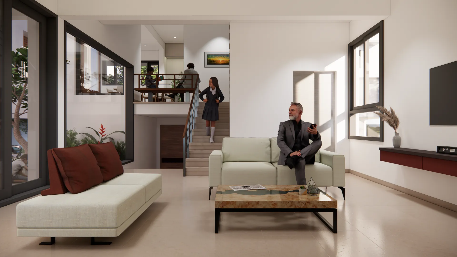 Double-height living room interior — 4 BHK villa in Chandapura Anekal Road